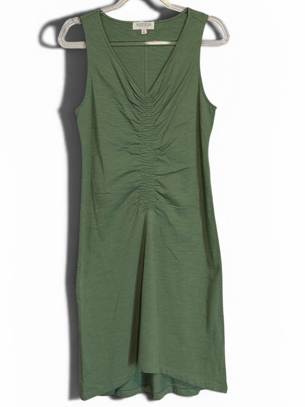 Nation LTD Green Ruched Front Midi Dress Sleeveless Cotton Flattering Fit - Picture 5 of 6